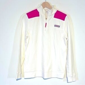Vineyard Vines White Sweatshirt Pink Accents Small Quarter Zip